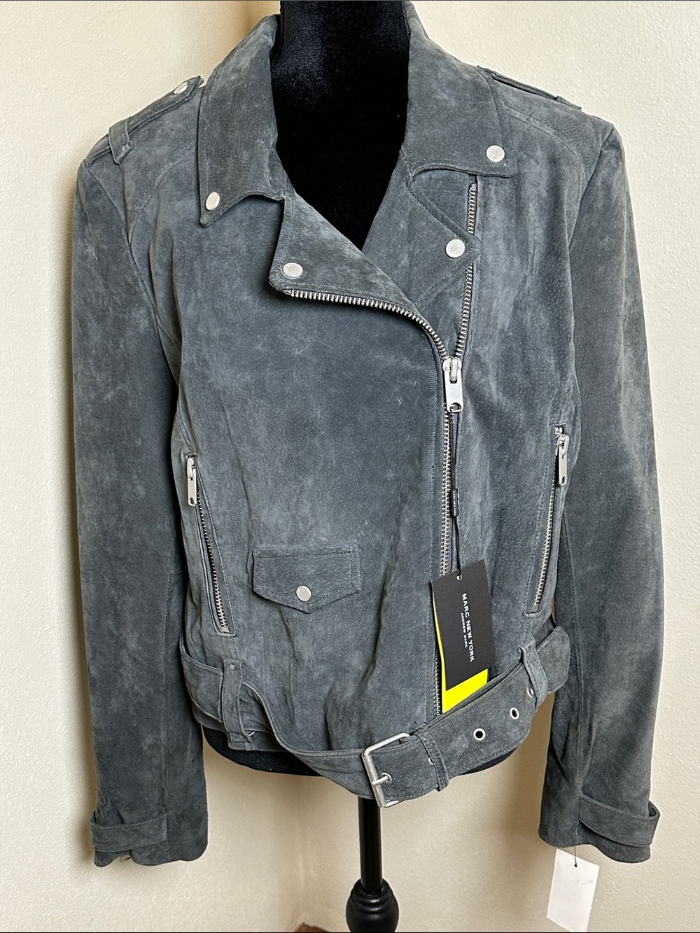NWT Andrew Marc New York Gray Suede Leather Biker Jacket - Sz XXL